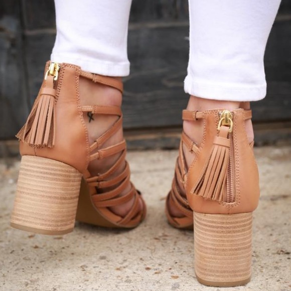 Genuine Leather Tassel Strappy Block Heel Sandal - Picture 5 of 5